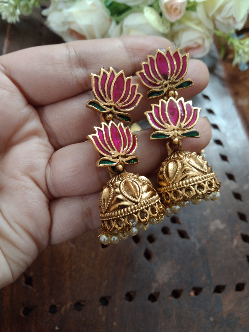 2 Lotus Jhumkas Earring