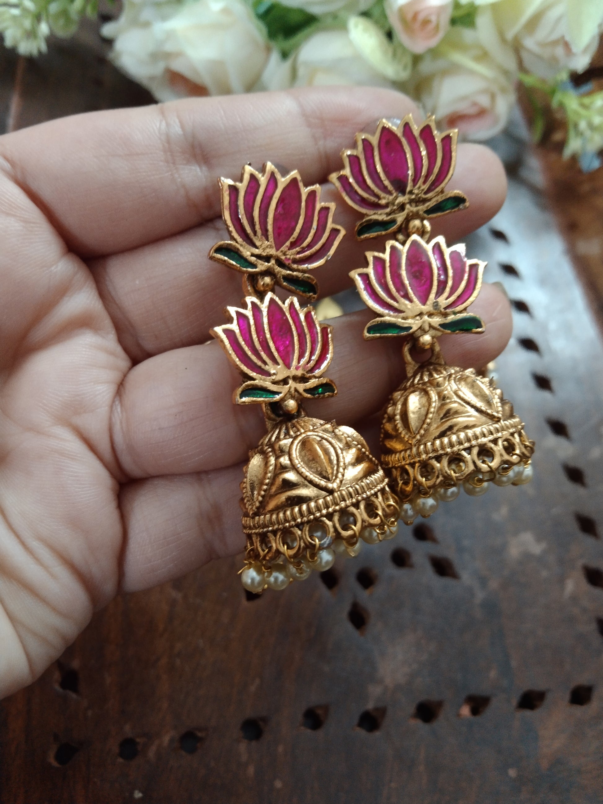 2 Lotus Jhumkas Earring