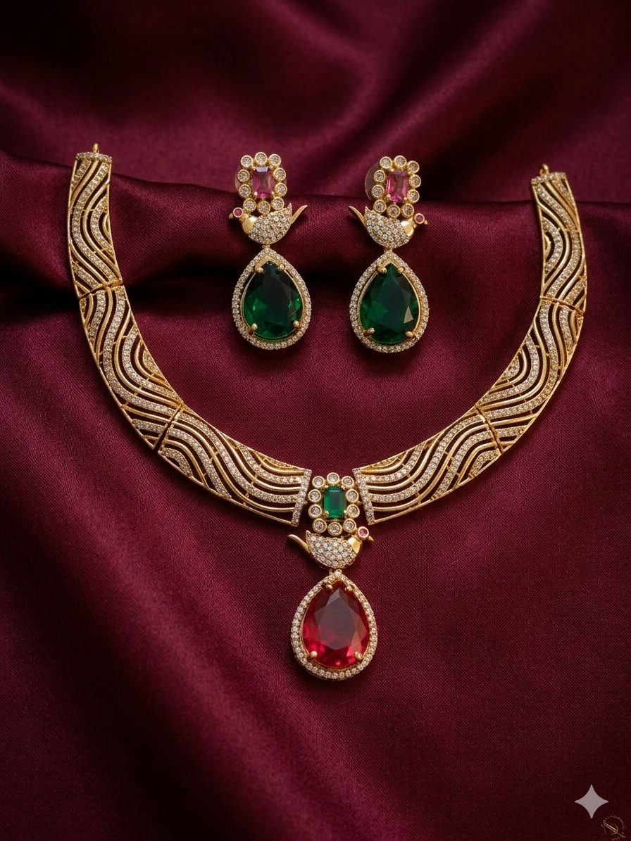 Premium Quality Royal AD Hasli Necklace Set V2