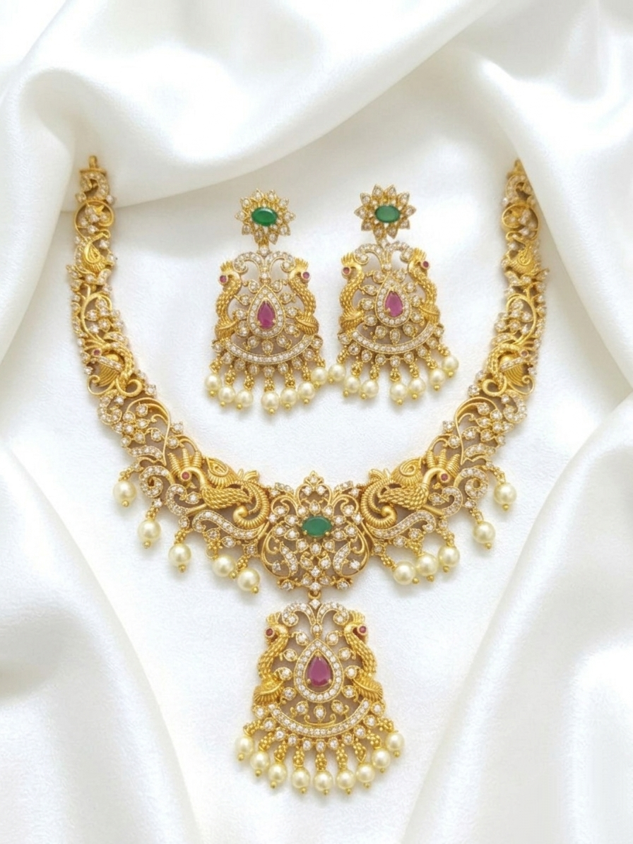 Matte Finish AD Stone Necklace Set V121