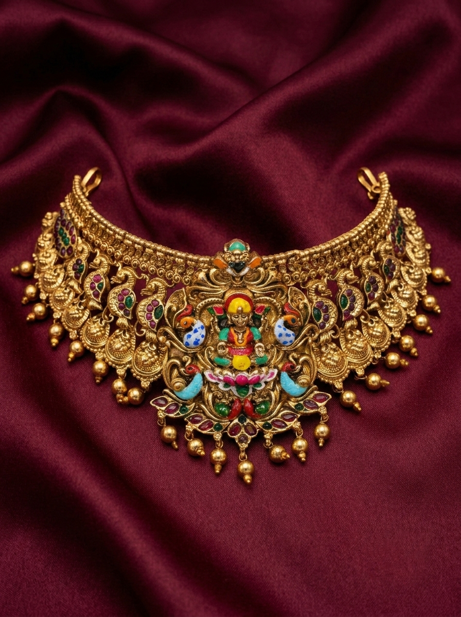 Matte Finish Enamel Lakshmi High Neck Choker