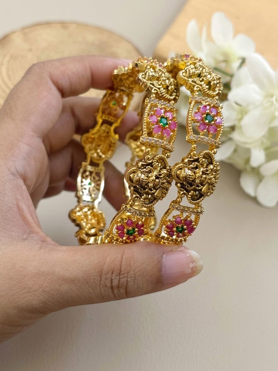 Premium Quality Lakshmi AD Flower Bangle Set of 2 V2