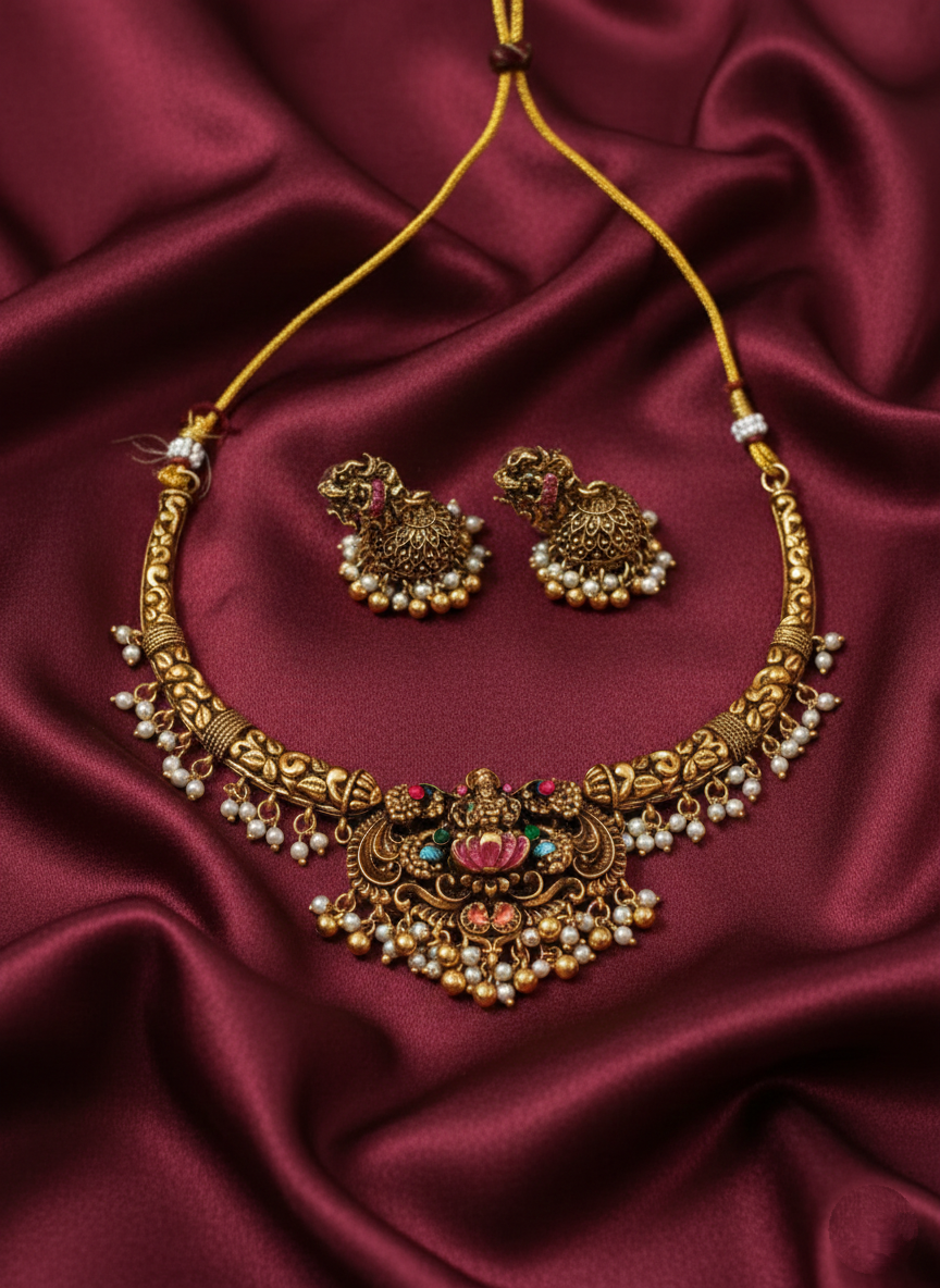 Enamel Mahalakshmi Hasli Necklace Set