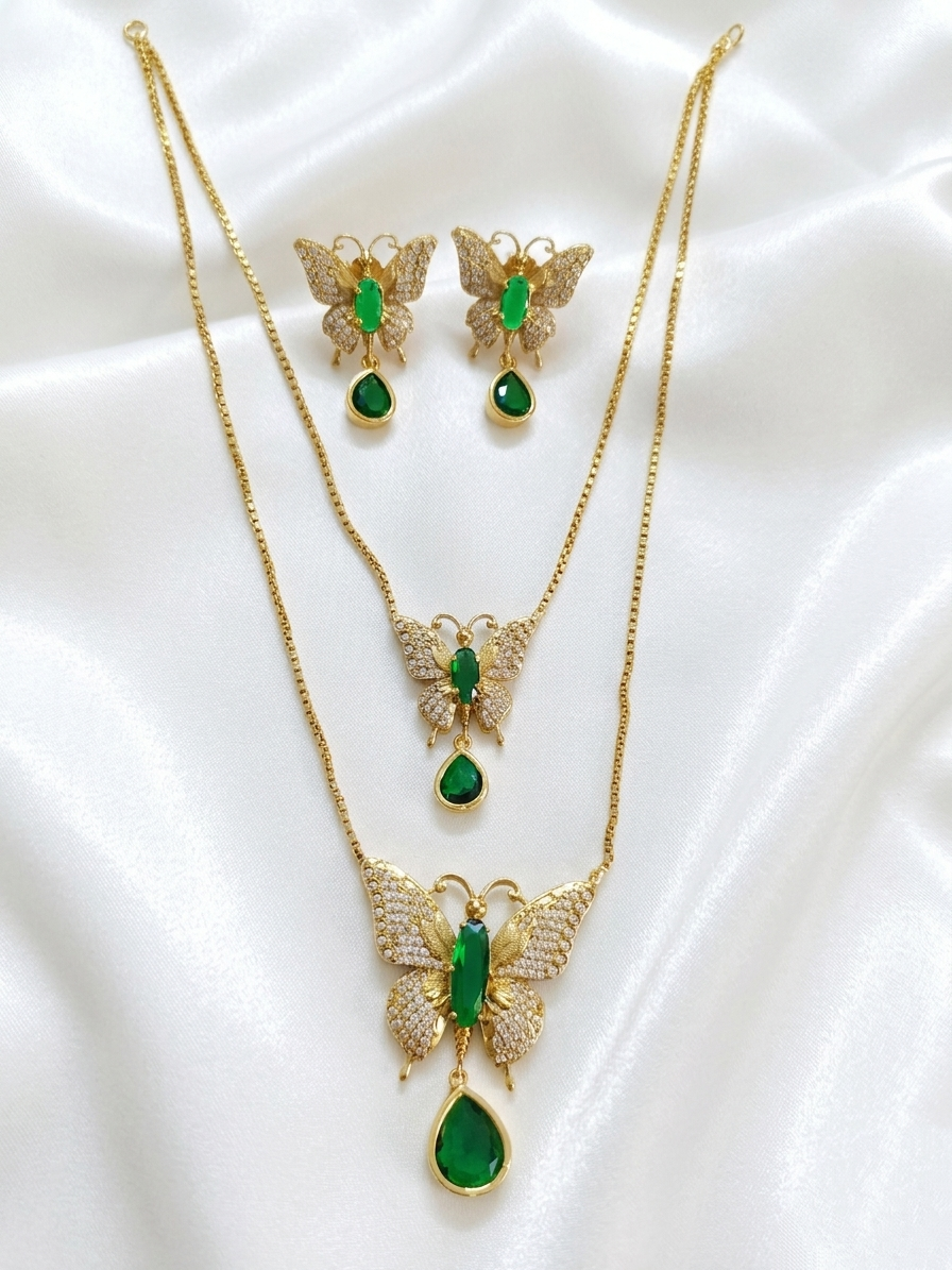 2 Layer AD Butterfly Long Necklace Set