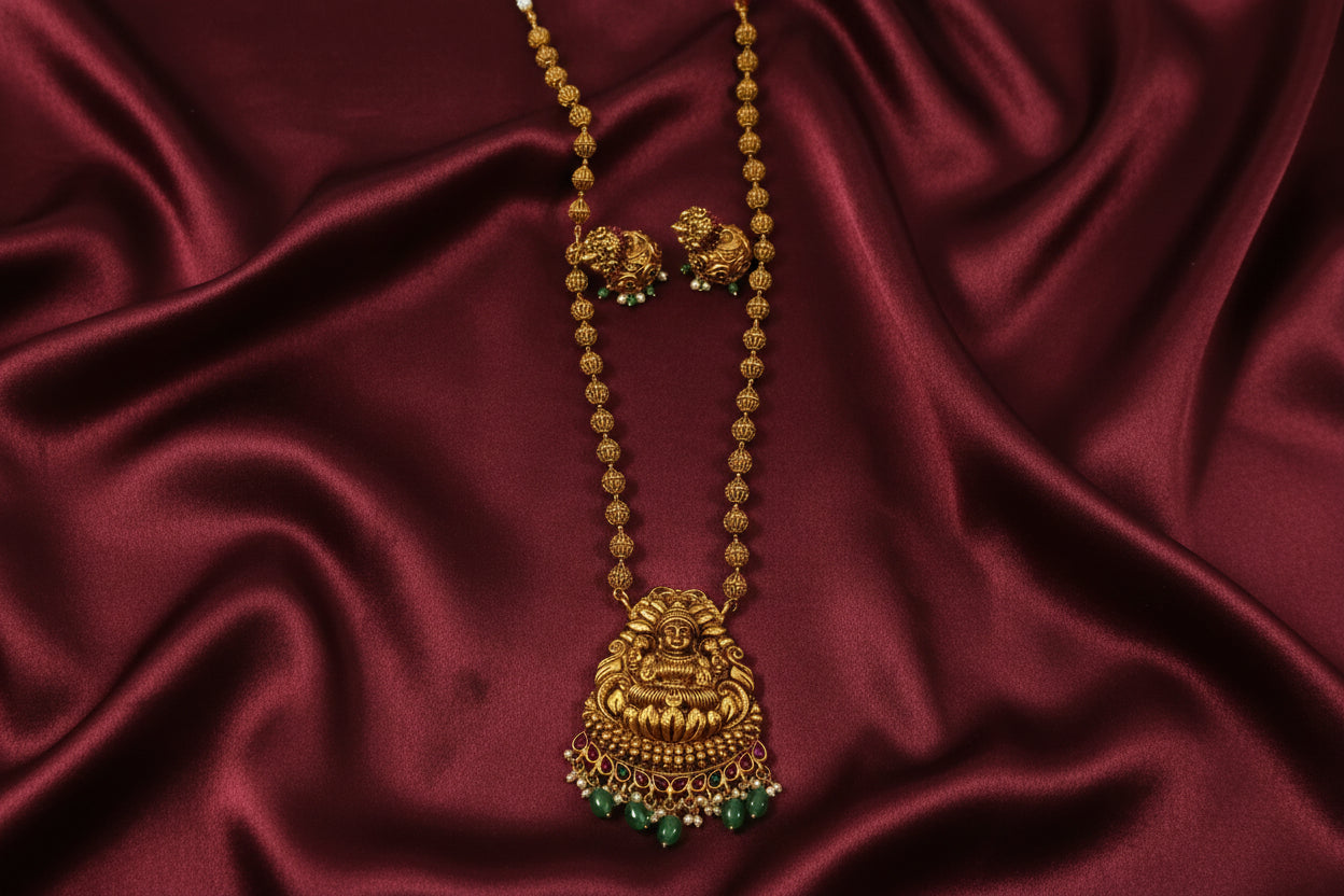 Lakshmi Pendant Long Necklace Set V4