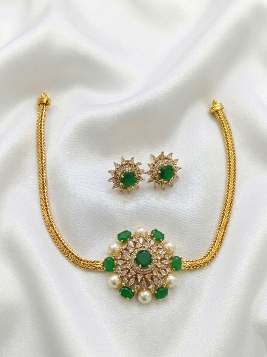 Premium Quality AD Floral Choker Set
