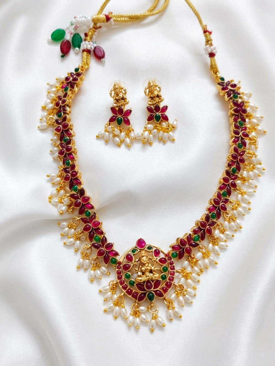 Kemp Stone Lakshmi Necklace Set V10