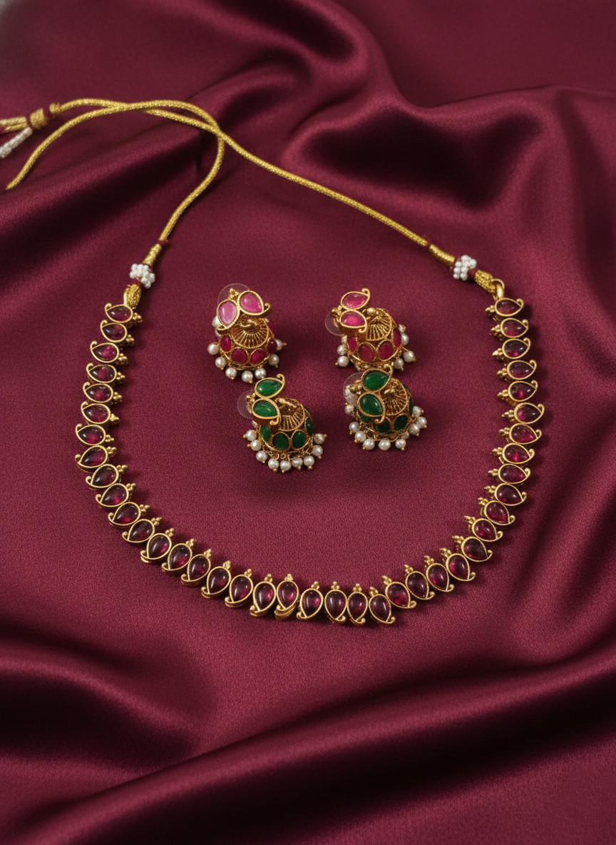 Matte Finish Reversible Kempstone Mango Necklace Set