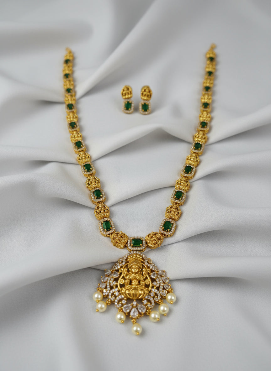 AD Lakshmi Pendant Long Necklace Set