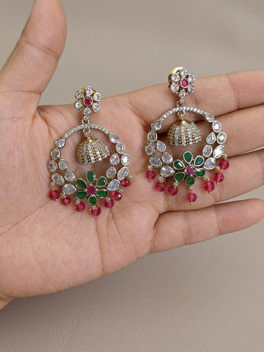 Silver Polish Chandbali Earring