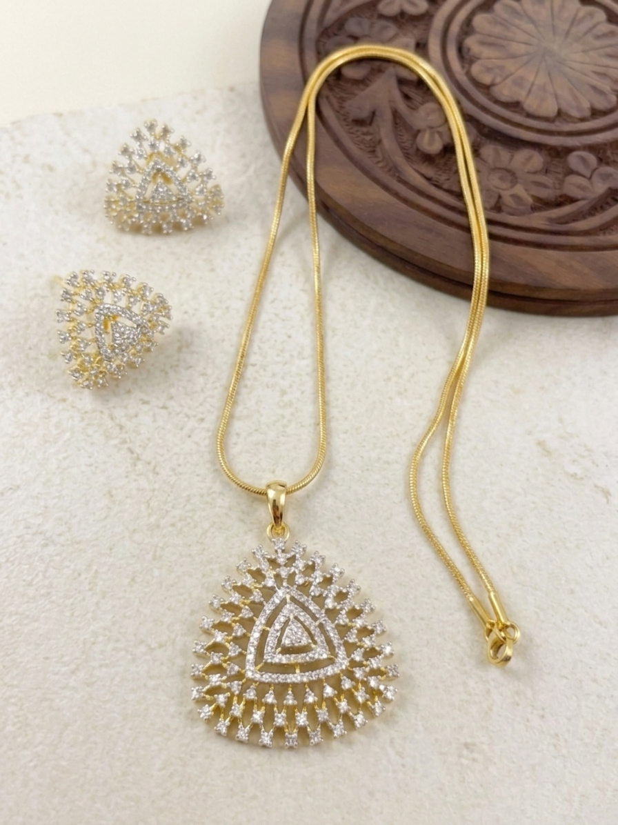 Diamond Replica Pendant Mid Long Necklace Set V7