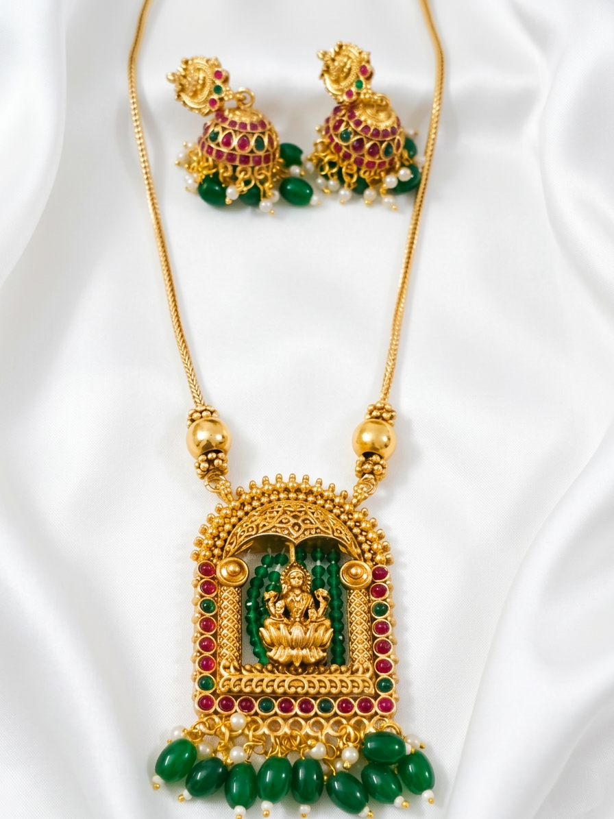 Lakshmi Pendant Mid Long Necklace Set V20