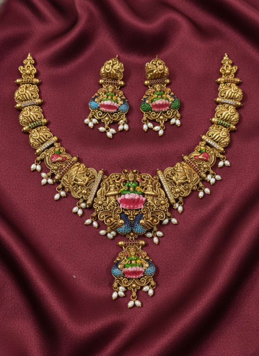 Premium Quality Enamel Lakshmi Nagas Necklace V7