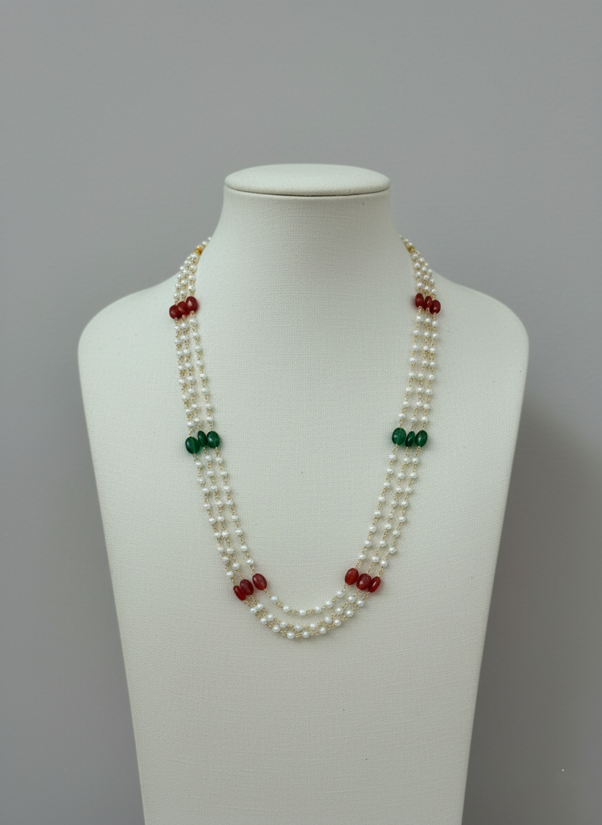 Multi colour Layer Pearl Necklace Set