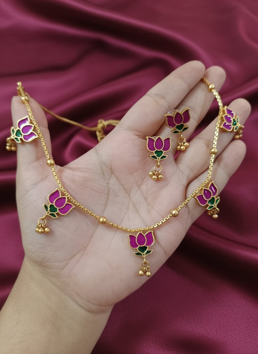 Lotus Necklace Bangle Combo Set