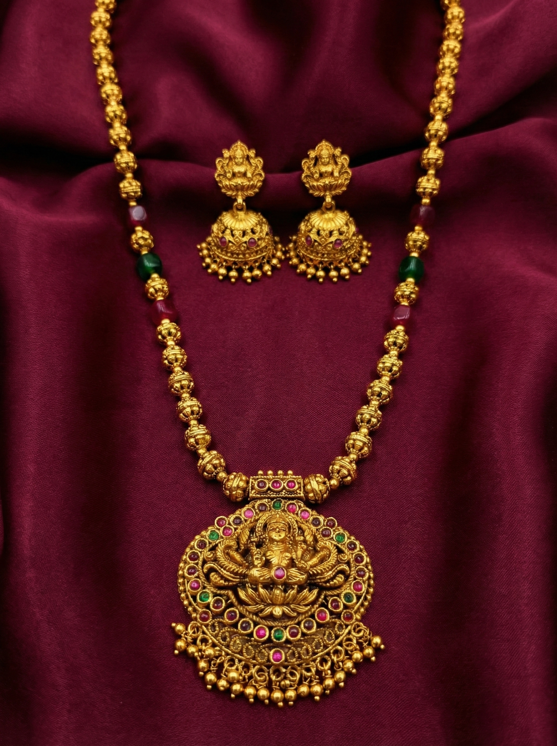 Lakshmi Pendant Mid Long Necklace Set V11