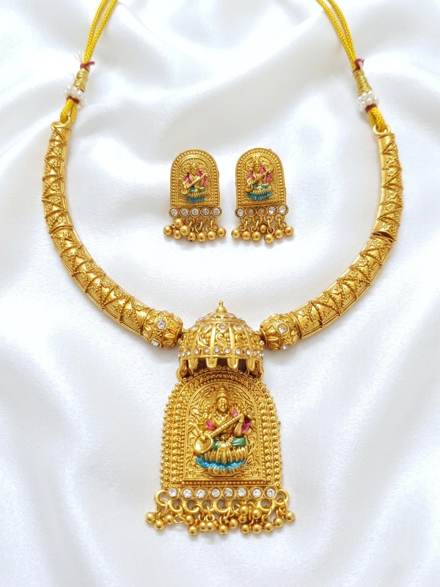 Enamel Lakshmi Hasli Necklace Set