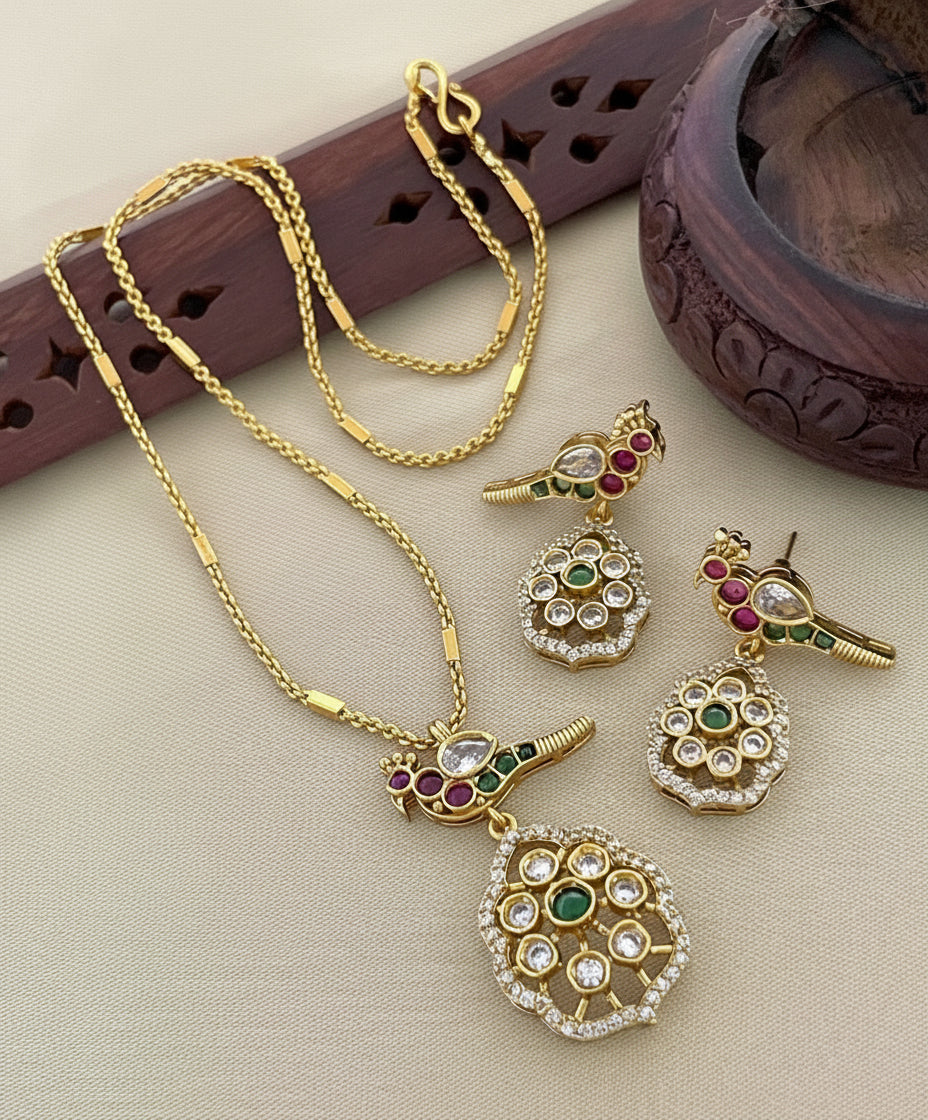Parrot Flower Chain Long Necklace Set