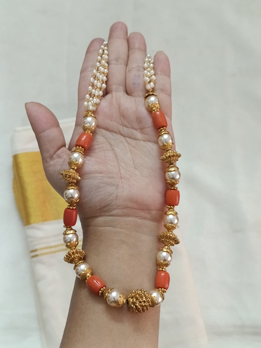 Coral Pearl Mid Long Necklace V240