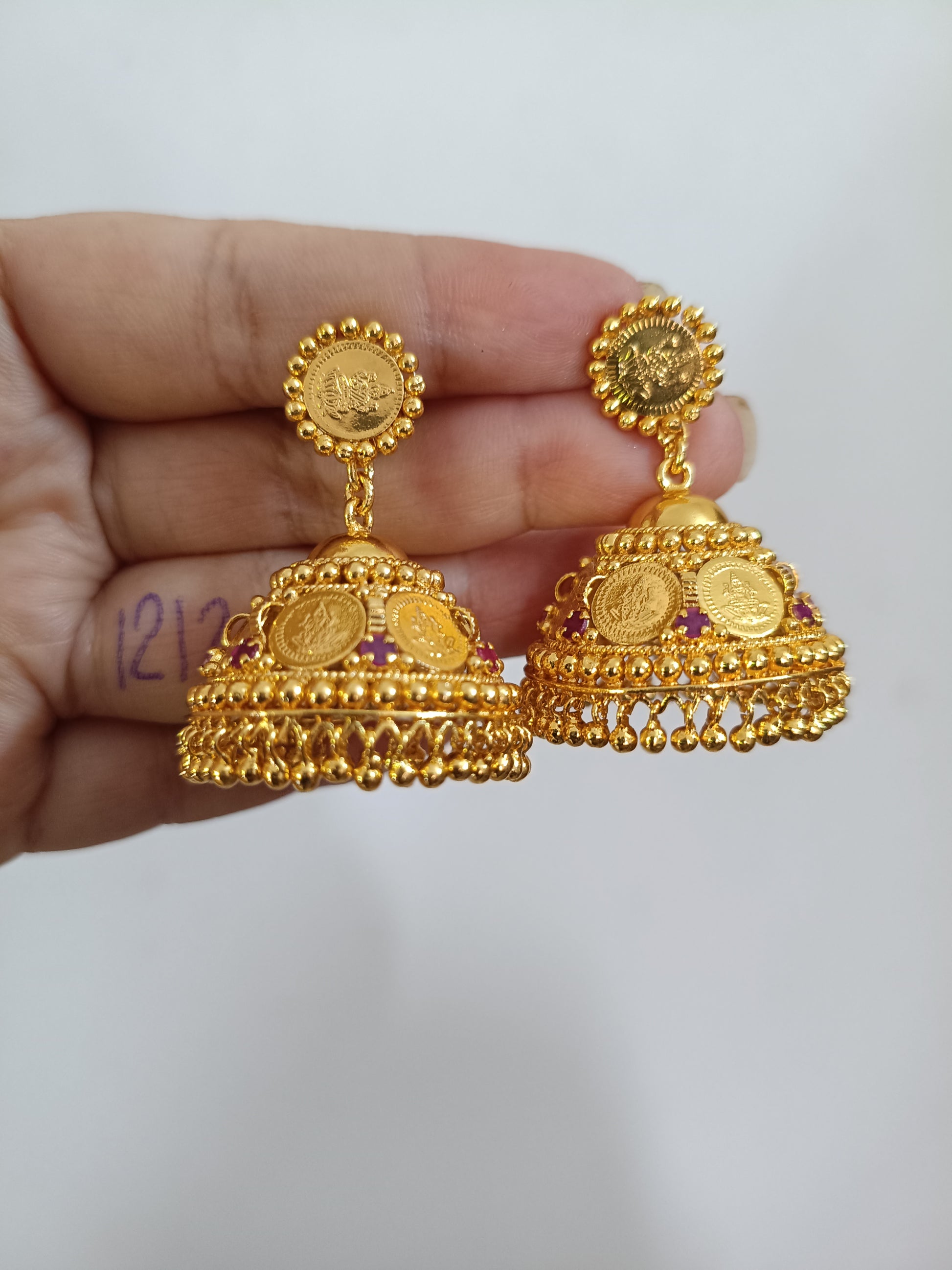 Micro Polish Lakshmi Coin Jhumka V1