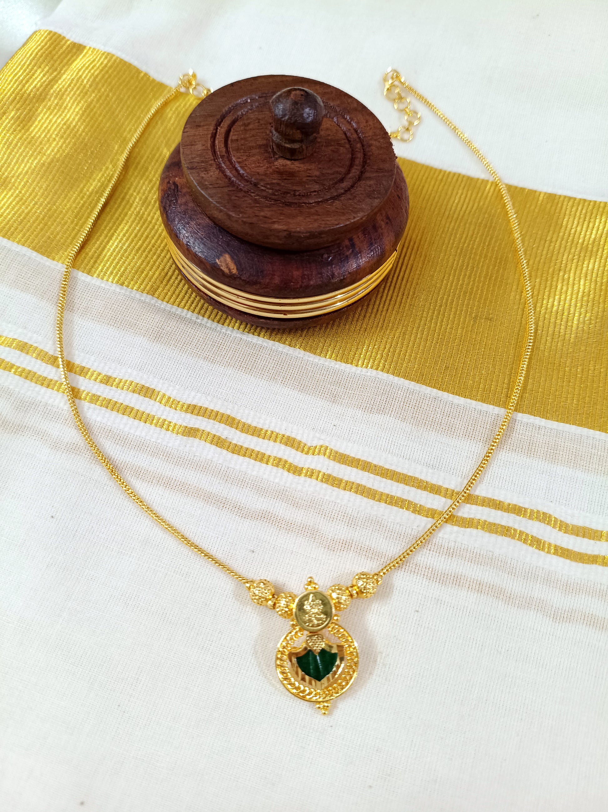 Micro Polish Lakshmi Coin Palakka Mid Long Necklace