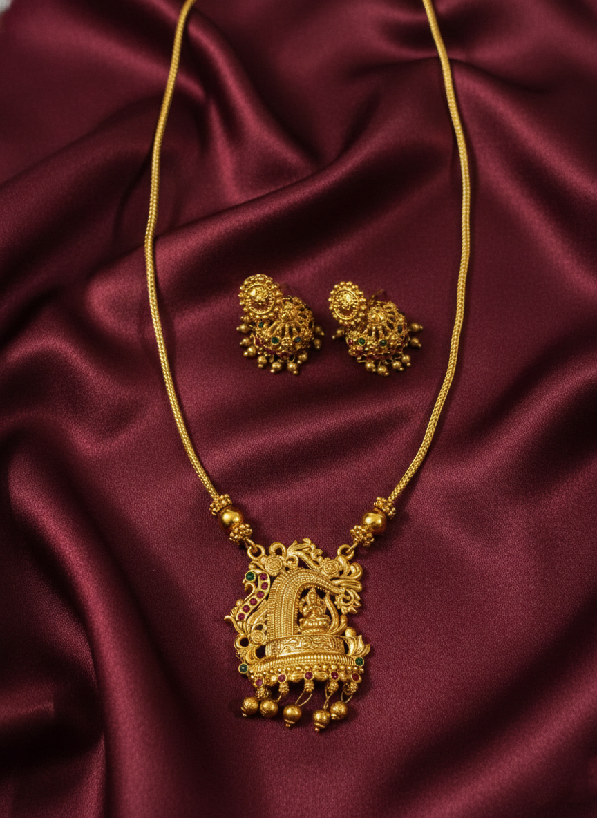 Lakshmi Pendant Mid Long Necklace Set