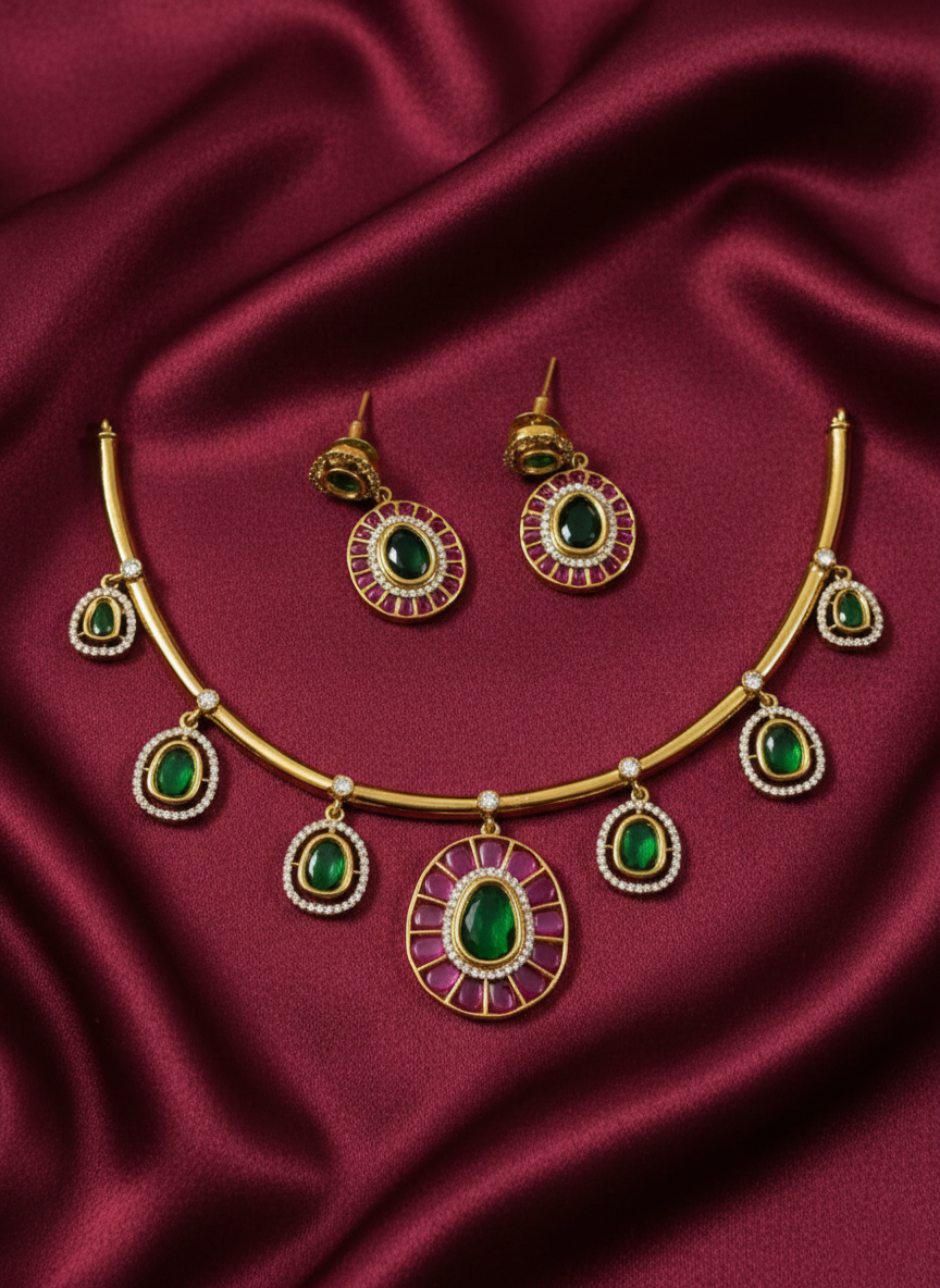 Premium Quality AD Hasli Necklace Set V10