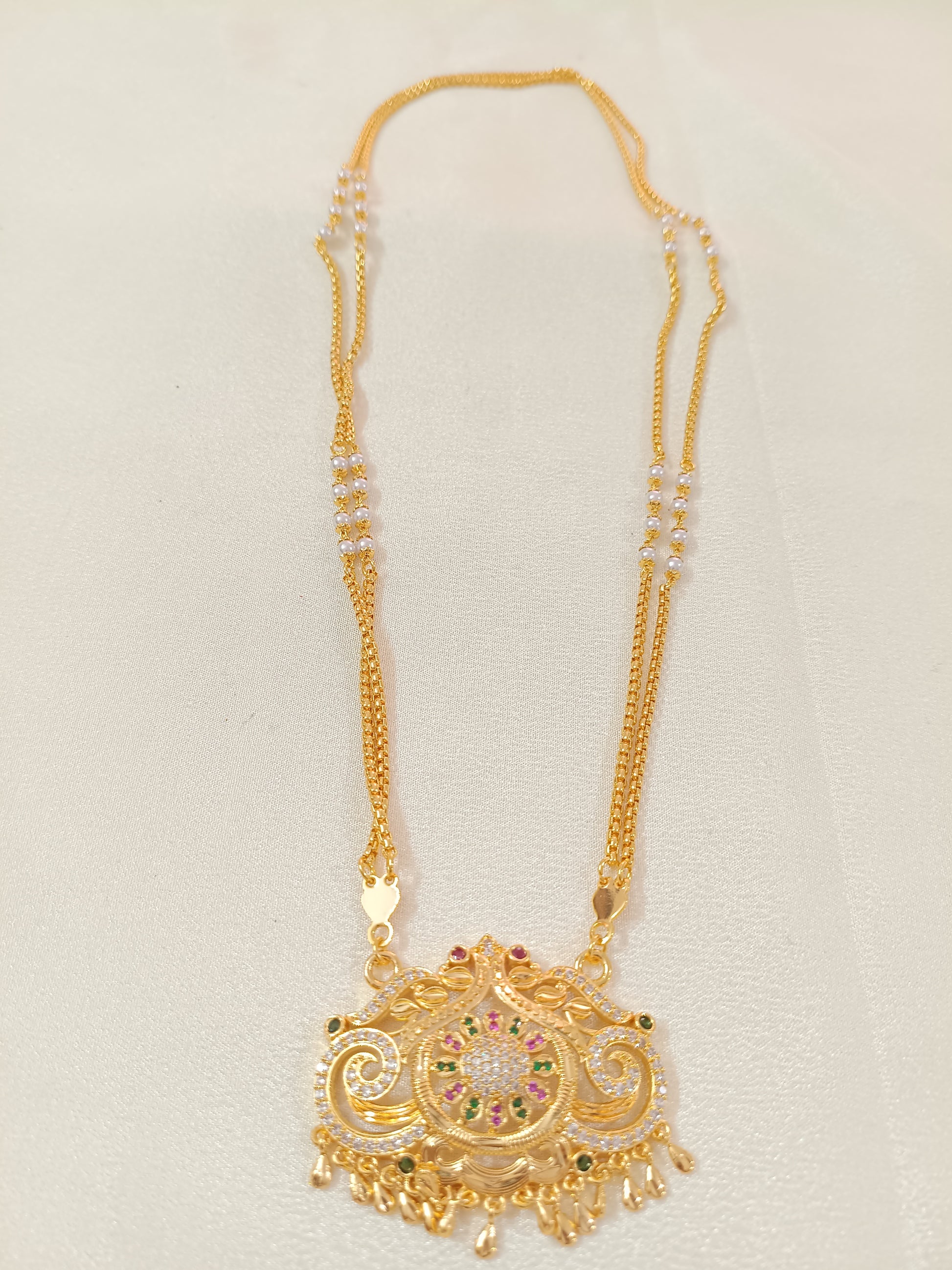 Micro Polish Peacock AD Stone Long Necklace Set V2