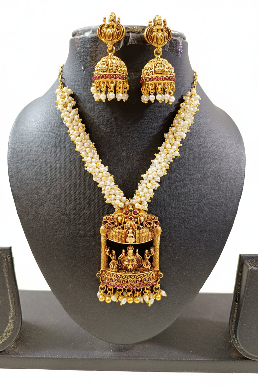 Lakshmi Pendant Bead Mid Long Necklace Set V186