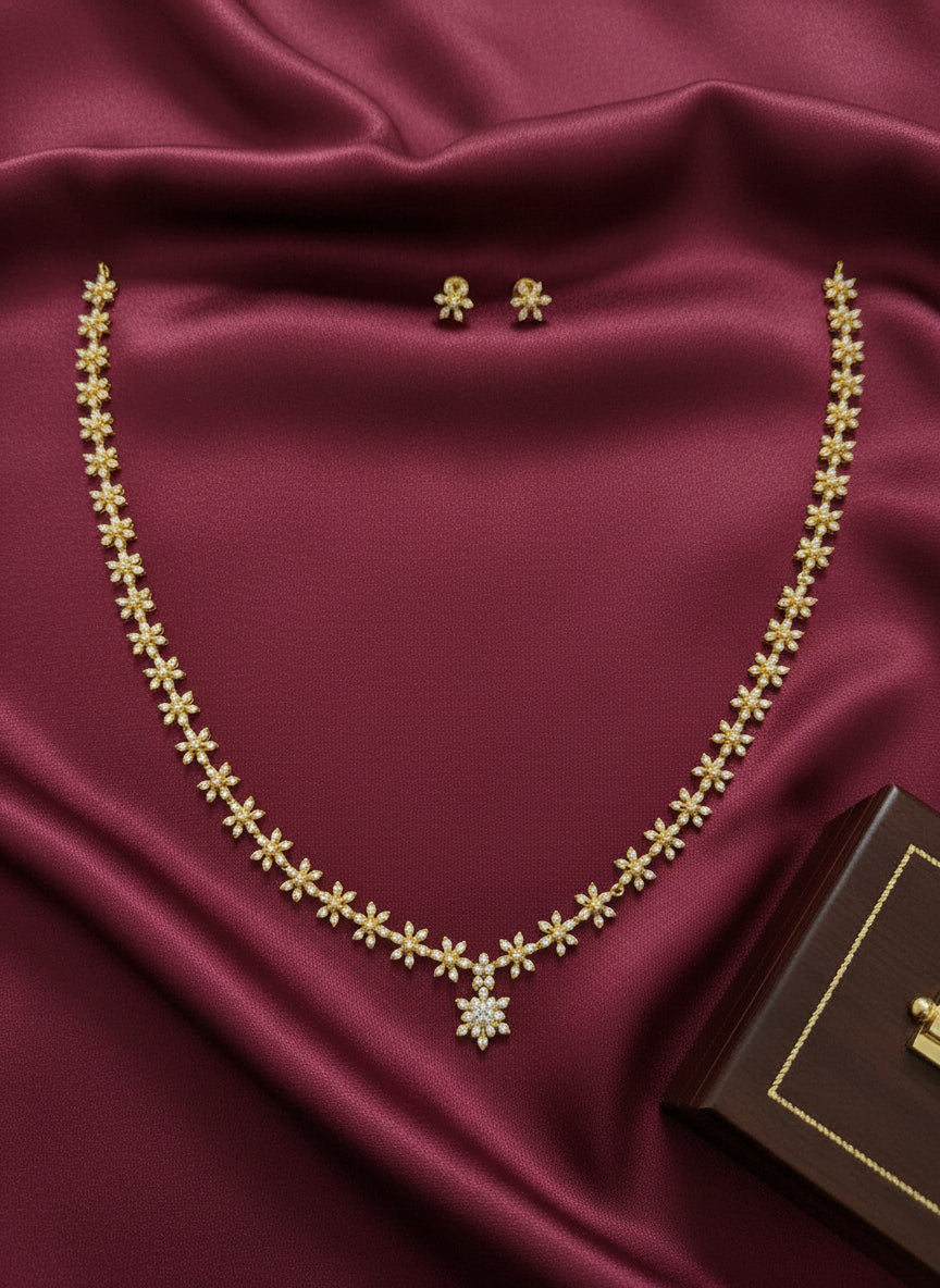 AD Flower Long Necklace Set