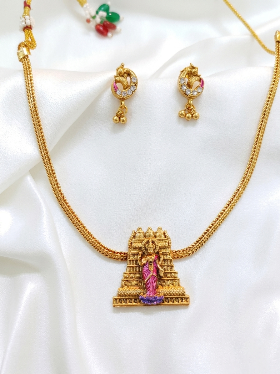 Low Budget Lakshmi Gopuram Pendant Necklace Set