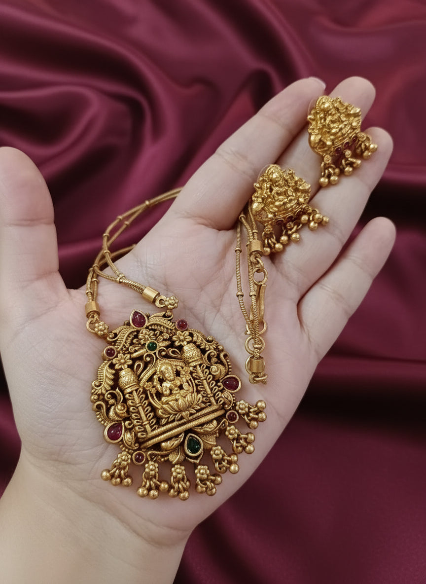 2 Layer Chain Lakshmi Pendant Necklace Set V2