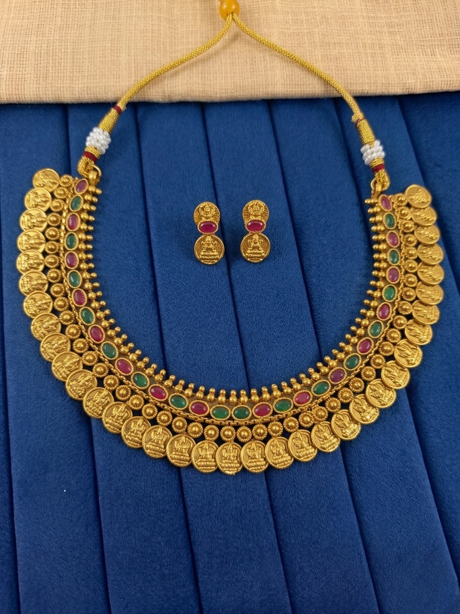 Matte Finish Coin Necklace Set 146