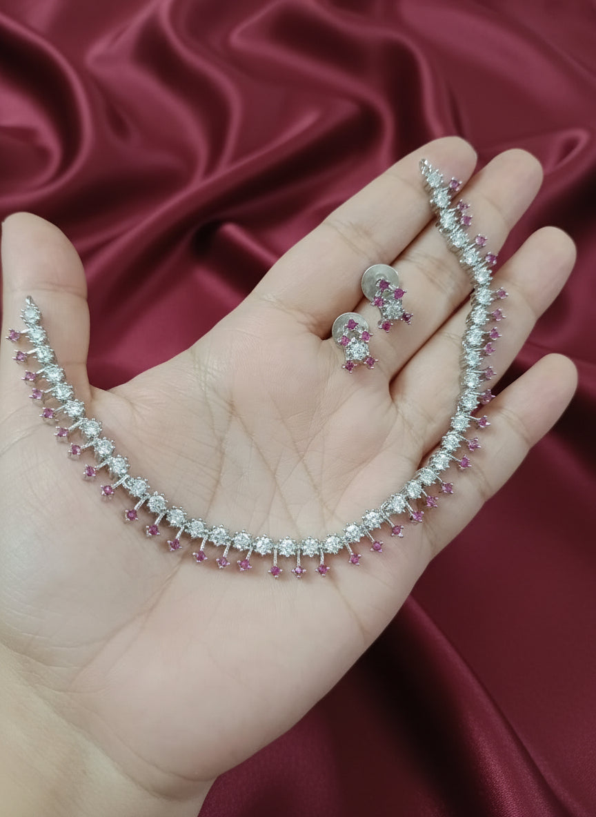 Rhodium Polish Simple AD Necklace Set