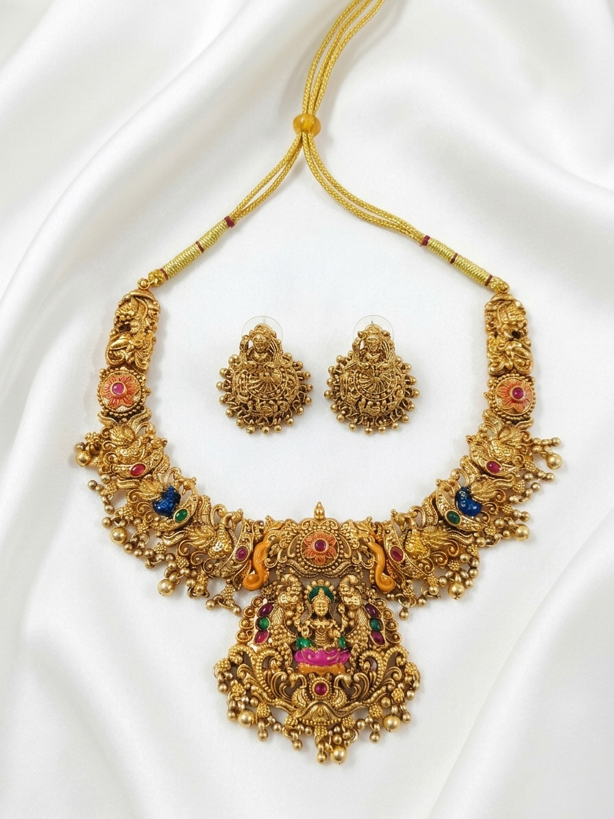 Enamel Lakshmi Necklace Set V18