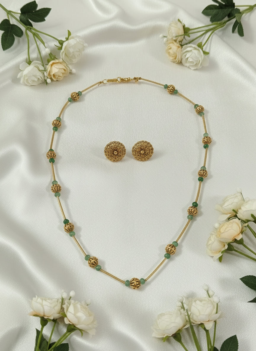 Green Bead Short Chain Necklace Set