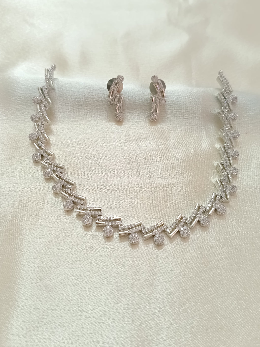 Rhodium Polish AD Stone Necklace Set V10