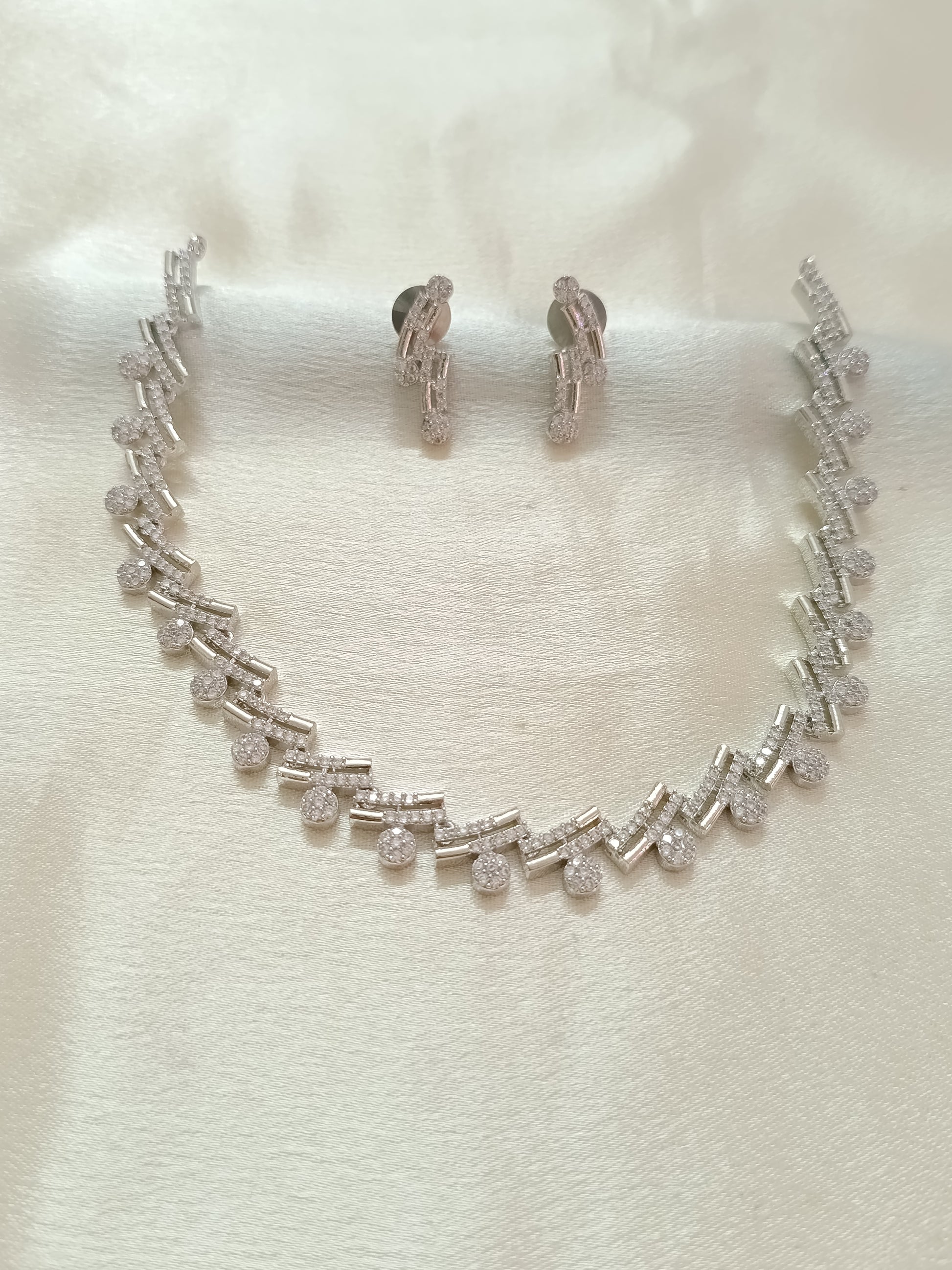 Rhodium Polish AD Stone Necklace Set V10