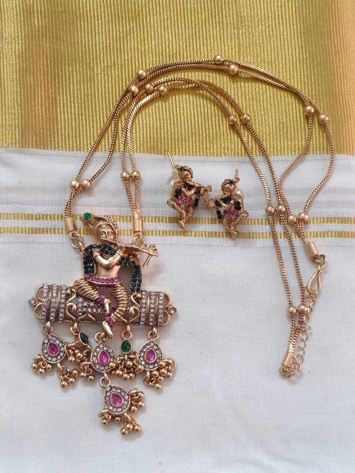 Krishna Pendant Mid Long Necklace Set V2