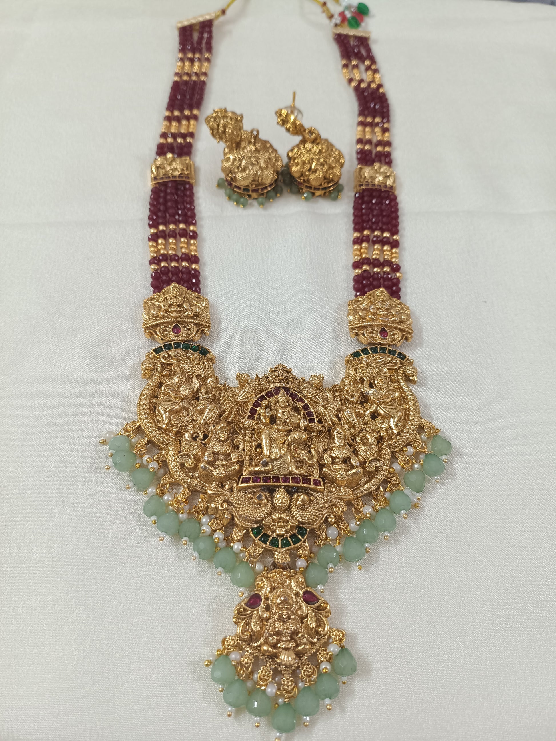 Temple Lakshmi Beaded Long Necklace Set