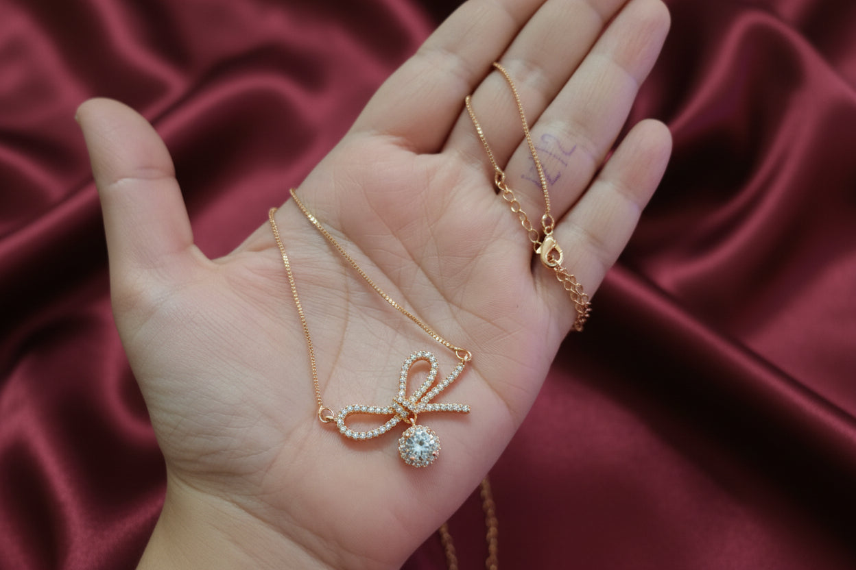 Rose gold Simple AD Pendant Necklace Set