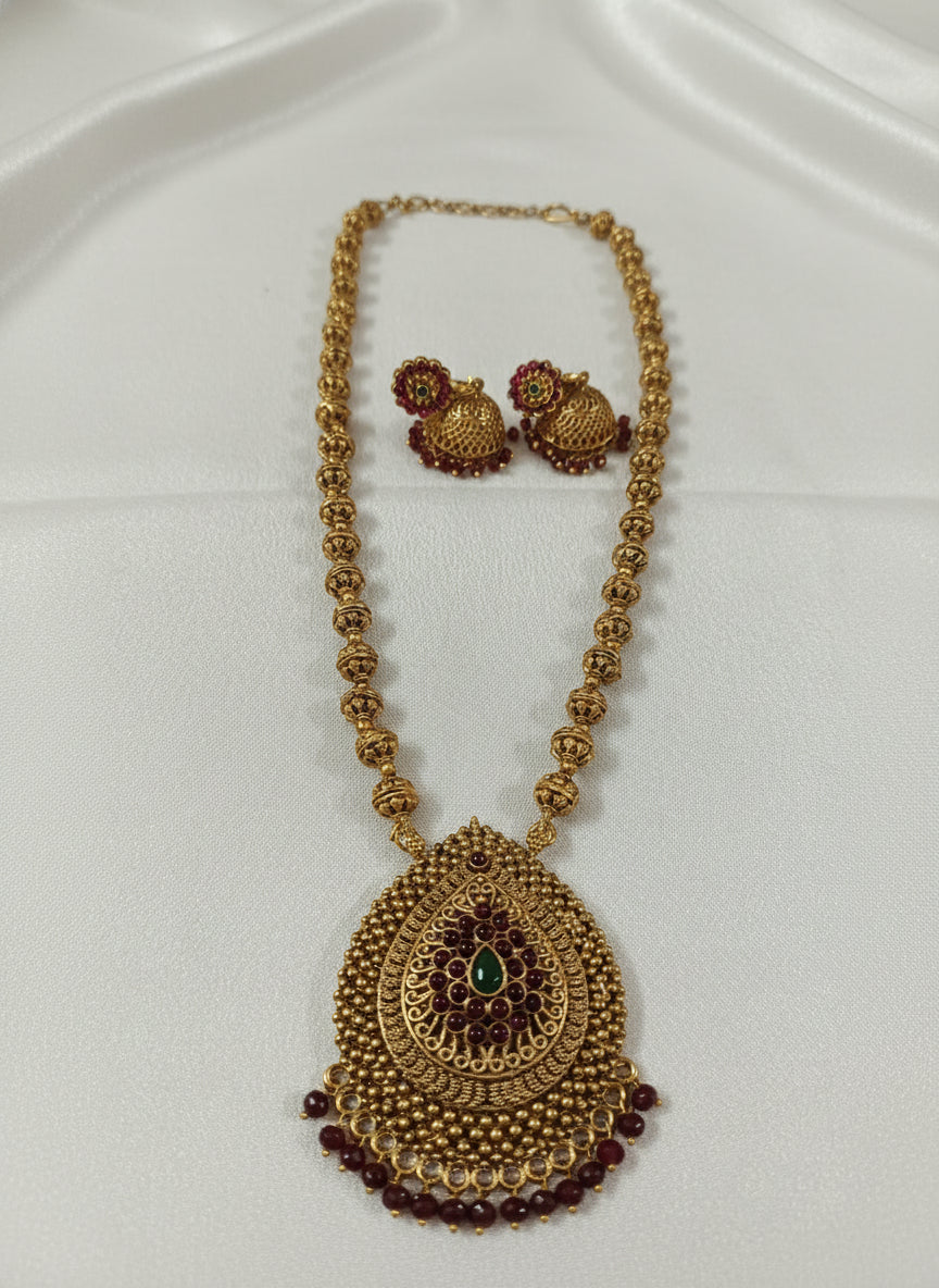 Matte Finish Non Idol Floral Mid Long Necklace Set