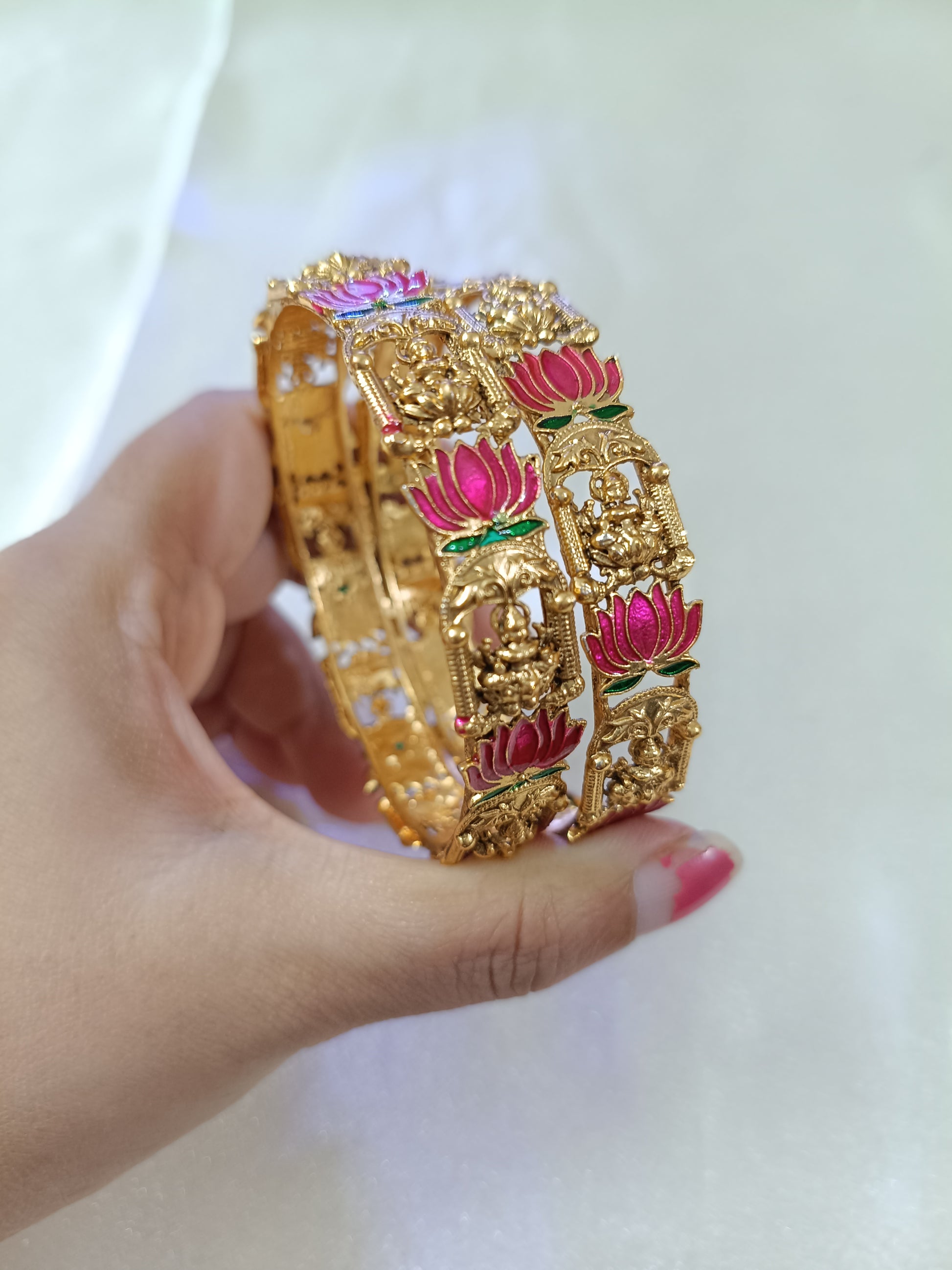 Low Budget Lotus Lakshmi Bangle Set of 2 V3