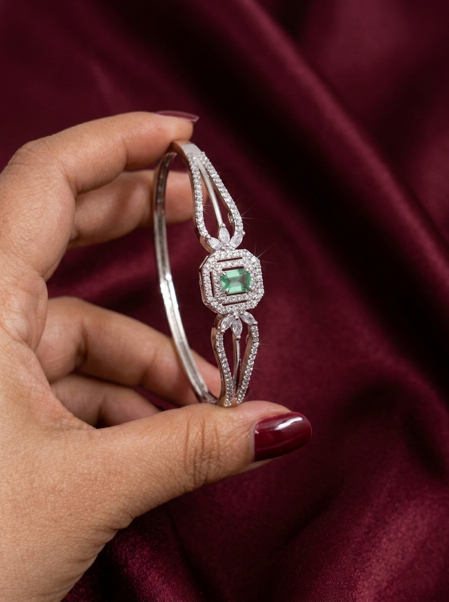 Rhodium Polish AD Open Bangle