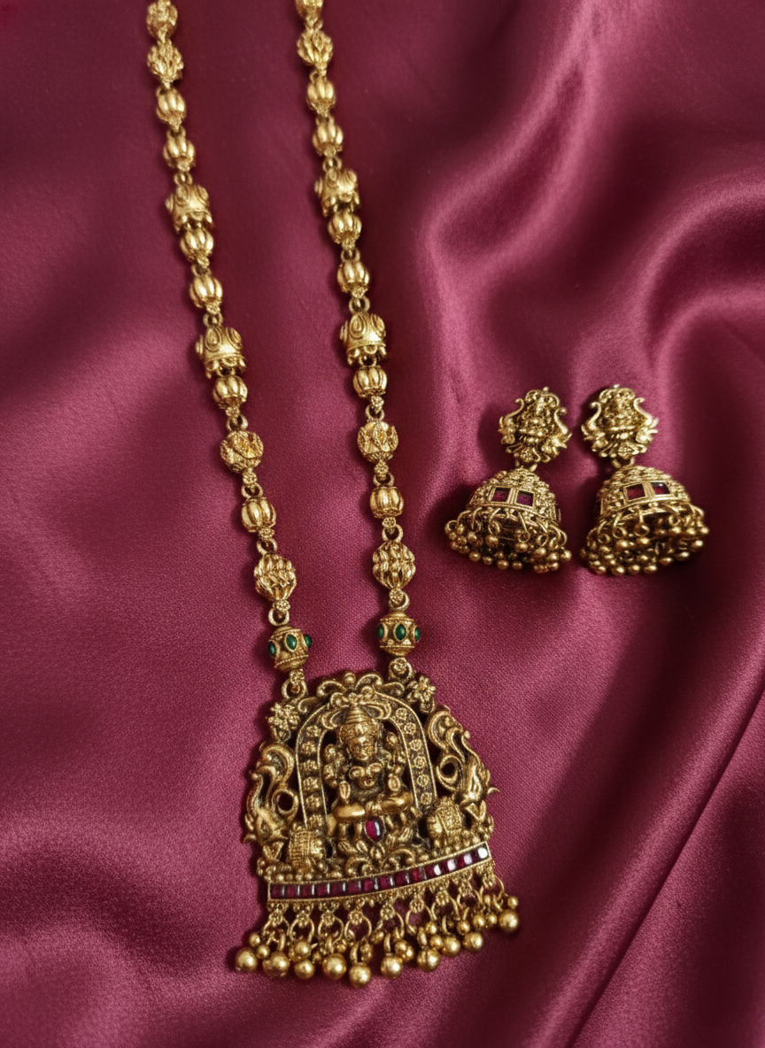 Low Budget Mid Long Lakshmi Necklace Set V2