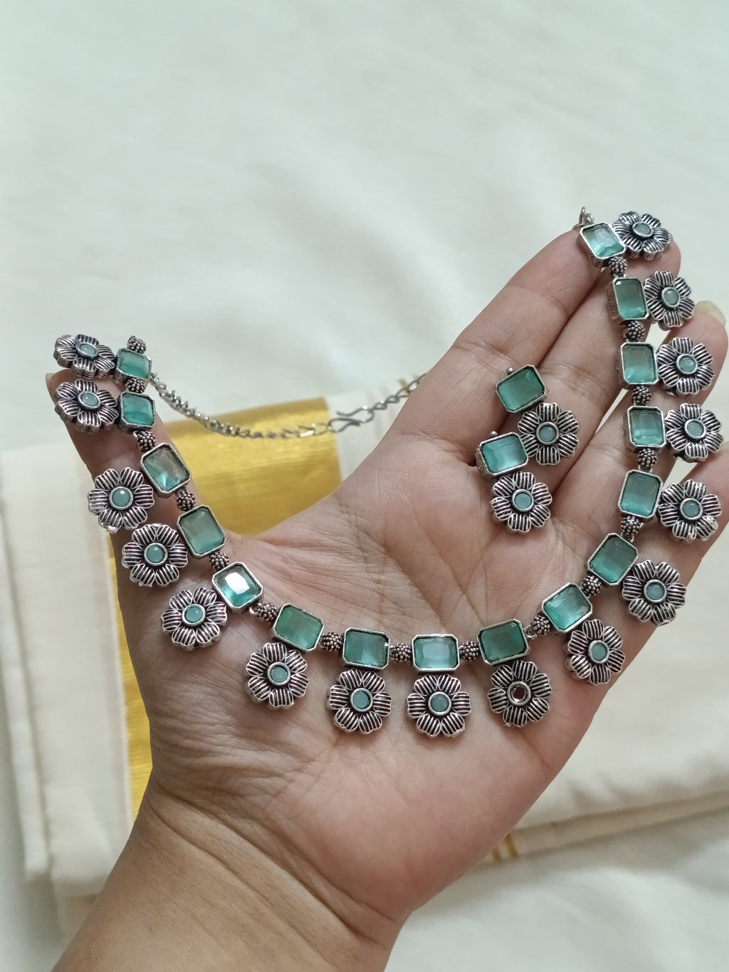 Black Metal Stone Necklace Set V02