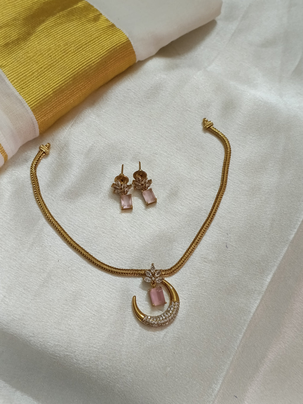 AD Half moon Pendant Necklace Set