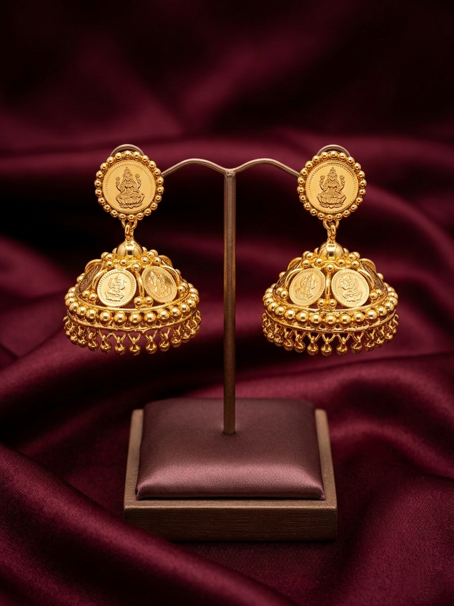 Micro Polish Lakshmi Coin Jhumka V1