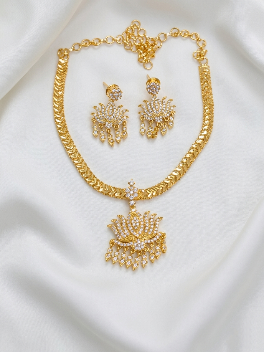 Micro Polish Lotus Attigai Necklace Set