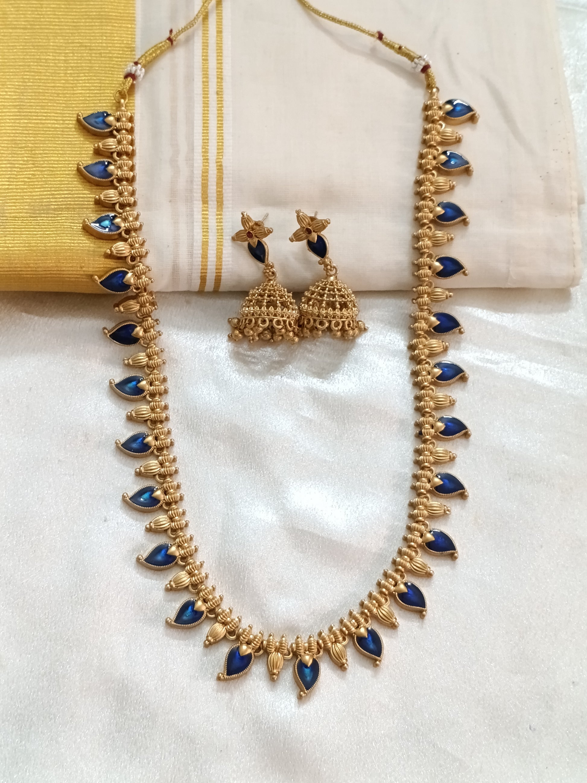 Matte Finish Palakka Mango Long Necklace Set